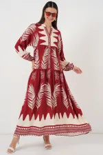 Robe hijab à motifs authentiques 2423 - Bordeaux foncé