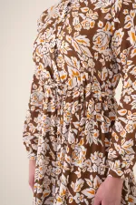 2144 Hakim Yaka Tesettür Elbise - Kahverengi