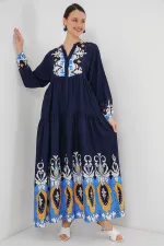 Robe hijab à motifs authentiques 2423 - Bleu marine 4