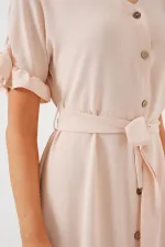 Women's Short Sleeve Buttoned Dress 2555 - Cream