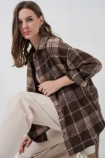 Women's Plaid Pattern Oversize Lumberjack Shirt 3854 Brown