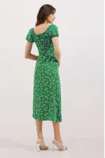 2427 Slit Floral Viscose Dress - Green