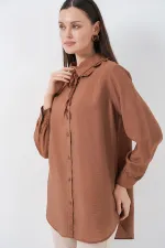 Fırfırlı Uzun Gömlek Tunik 5952 - Sütlü Kahve