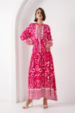 Robe hijab à motifs authentiques 2423 - L. Fuchsia