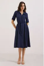 Robe-chemise bleu marine ceinturée pour femme 2442