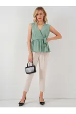 Kadın Kruvaze Yaka Kolsuz Bluz 966 - Çağla