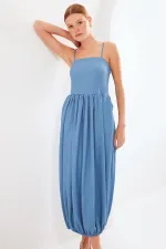 Robe salopette en maille à bretelles 2492 - Indigo