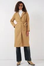 9118 Kruvaze Yaka Kaşe Kaban - Hardal