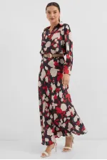 8018 Patterned Satin Two-Piece Suit - Beige