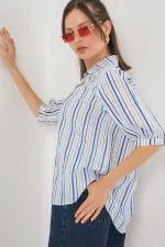 Women's Striped Short Sleeve Shirt 20345 - Blue