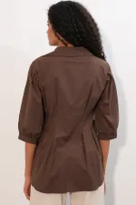 Women's Long Waist Fitted Shirt 20383 - Brown Women's Long Waist Fitted Shirt 20383 - Brown