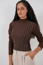 922 Taşlı Body - Kahverengi