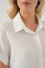 Women's Striped Short Sleeve Shirt 20327 - White