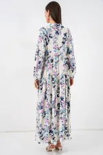 Robe longue hijab à motifs pour femme 2585 - Bleu marine foncé