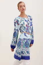 5902 Kemerli Desenli Elbise - Saks