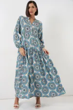 Robe longue hijab à motifs pour femme 2585 - Vert menthe