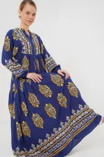Robe hijab à motifs authentiques 2423 - Bleu marine 6