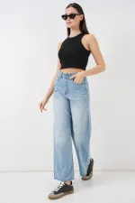 Women's Wide Leg High Waist Palazzo Jeans 6656 - Light Blue