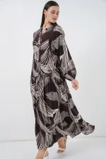 Robe longue hijab à motifs pour femme 2585 - Marron foncé