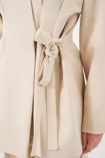 Kadın Yandan Bağlamalı Ceket Pantolon İkili Takım 30099 - Krem