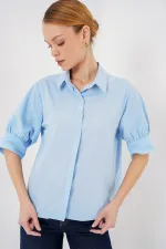 Kadın Kısa Kol Gömlek 20312 - Mavi