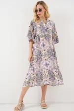 Kadın Desenli Kısa Kol Elbise 2562 - Bordo