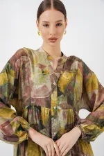 Women's Patterned Long Hijab Dress 2585 - Light Green