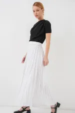Jupe longue froissée pour femme 8042 - Blanche