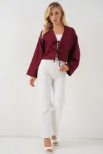 Önü Bağlamalı Keten Kimono 960 - Bordo