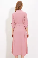 Robe-chemise ceinturée couleur poudre pour femme 2442