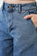6689 Kadın Yüksek Bel Baggy Kot Pantolon - Mavi