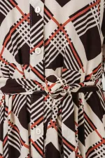 Kadın Boydan Düğmeli Uzun Tesettür Elbise 2588 - Kahve Bej