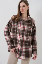 Women's Plaid Pattern Oversize Lumberjack Shirt 3854 Mink