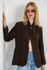 Women's One-Button Oversize Blazer Jacket 0749 - Brown