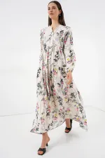 Robe longue hijab à motifs pour femme 2585 - Gris clair