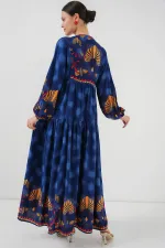 Robe hijab à motifs authentiques 2423 - Bleu marine 5
