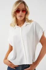 Kadın Oversize Kısa Kol Gömlek 20322 - Beyaz