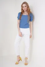 0409 Chemisier tricoté à col carré - Indigo