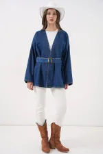 Tunique en jean ceinturée pour femme 5985 - Bleu