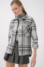 3854 Plaid Pattern Double Pocket Shirt - Light Gray