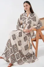 Robe longue hijab à motifs pour femme 2585 - Écru