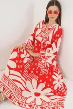 Robe longue hijab à motifs pour femme 2585 - Rouge N.