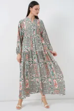 Women's Patterned Long Hijab Dress 2585 - Çağla