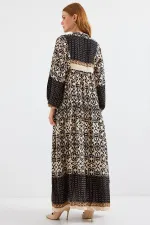 Robe hijab en viscose à motifs noirs et beiges pour femme 2423