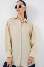 Women's Striped Long Shirt Tunic 5963 - Cream Women's Striped Long Shirt Tunic 5963 - Cream