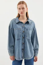 0694 Double Pocket Oversize Denim Jacket - Ice Blue