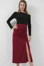 Jupe fendue Sandy 8033 - Rouge bordeaux