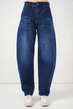 6689 Kadın Yüksek Bel Baggy Kot Pantolon - Lacivert