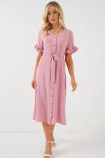 Robe boutonnée à manches courtes pour femme 2555 - Poudre