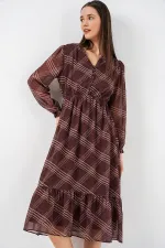 Robe en mousseline à motifs 2137 - Marron foncé